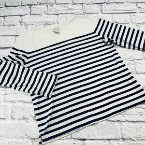 Orvis Navy and White Striped Shirt Womans Medium Long Sleeve